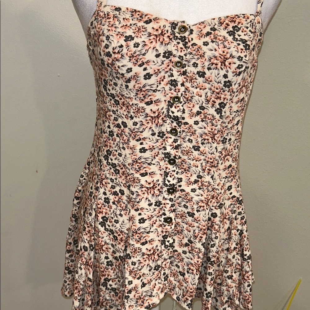 Free People XS Floral Print Button Up Swing Top Blouse Boho Print Women's Top - Picture 4 of 9